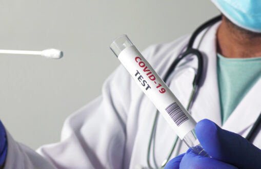 Medical has a PCR test Coronavirus COVID-19, collection process nasal samples NP and OP oral, viral DNA diagnostic procedure RT-PCR
